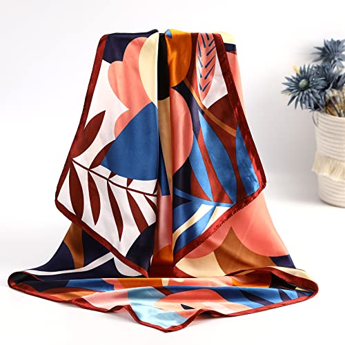 AWAYTR Satin Silk Scarf - Large Hair Bandana, Sleeping Wrap for Women - color: Flower