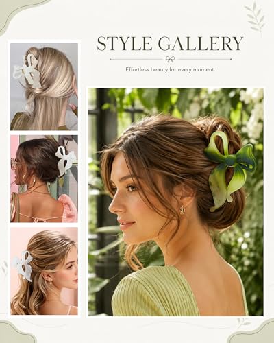 4 PCS Bow Hair Clips Bow Claw Clip for Women, Large Hair Claw Clips for Thin Thick Hair (Matte (Green Series)) - color: Matte (Green Series)