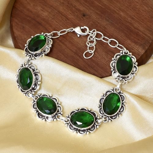 Boho 925 Sterling Silver Turquoise Natural Gemstone Bracelet, Adjustable Link Bracelet Handmade Bezel Setting Bracelet, Gift Idea