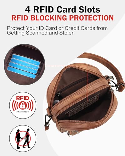 FADEON Small Purses for Women Crossbody Bags, Designer PU Leather Mini Cross Body Purse Travel Shoulder Bag Card Slots - color: 1 Brown Retro Style