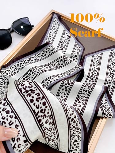 kcctoo 59" Mulberry Silk Like Head Scarf Women's Fashion Square Neck Satin Scarfs for Bag Hair Scarves Gift 59 * 5.9” - color: B008-cream Leopard Stripe Scarf