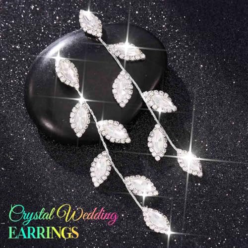Catery Crystal Wedding Earrings Rhinestones Dangling Earrings Leaf Bridal Ear Jewelry for Brides and Women - color: Silver