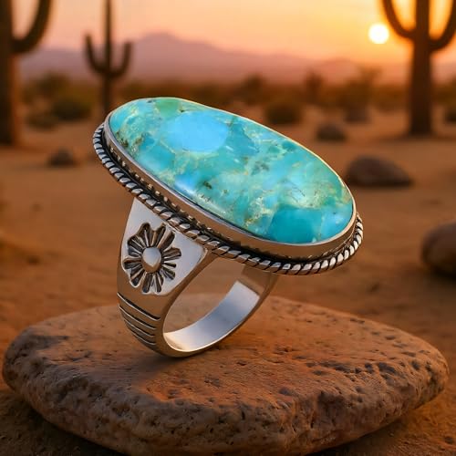 Sterling Silver Genuine Gemstones & Turquoise Ring (SELECT color) - color: Turquoise