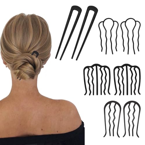 French Hair Pin, 8 PCS Black Hair Pins for Women Metal Hair Side Combs, French Pins Hair, U Shaped Hair Pins for Buns Updos, French Pins Hair Stick Pin Hair Combs for Styling Hairpin Hair Accessories - color: Black-4