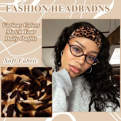 Boho Headbands For Women Wide Head Bands Knotted Turban Head Wraps Stripe Hair Scarf Leopard Printed Womens Headband Stylish Sweatband Cute Hair Accessories For Teen Girls 3 Pcs - color: Style 145