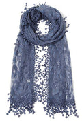 Cindy & Wendy Lightweight Soft Leaf Lace Fringe Scarf Bridal Shawl for Women - color: Navy