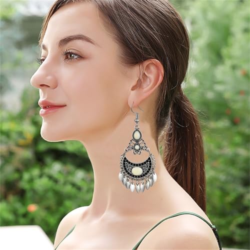 Vintage Boho Statement Drop Dangle Earrings for Women Bohemian Ethnic Handmade Beaded Charms Earring Bohemian Retro Chandelier Tassel Earrings Mexico Gypsy Jewelry Gift - color: Chandelier Earrings White