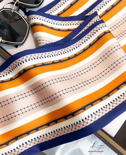 Hioyiwse Head Scarf Hair Neck Scarves For Women Purse Bag Scarfs For Handbags Silky Long Thin Satin Headscarf Fashion - color: B20-orange Pink Lines