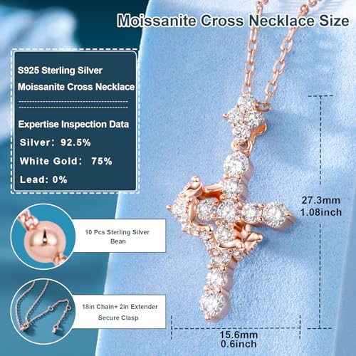 YIMERAIRE Upgraded Moissanite Crown Cross Necklace 14K Gold Vermeil 1.1 Carats Dainty Iced Out Easter Basket Stuffer Cross Jewelry S925 Sterling Silver Simple Gold Christian Faith Moissanite Cross Pendant Necklace For Women - color: Stackable-Rose Gold