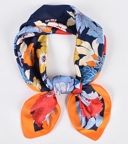 MINIDORA Satin Scarves for Women 27.5 × 27.5 inches Medium Square Elegant Silk Feeling Head Scarf - color: D001-colorful