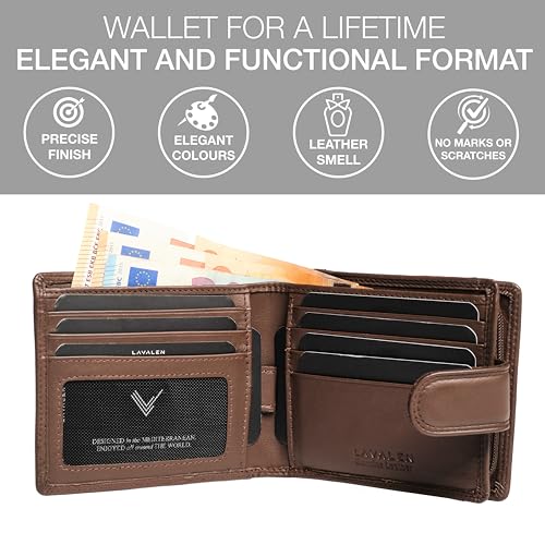 Soft Leather Wallet for Men - Mens Wallet Bifold with Zipper Coin Pocket - Holds Bills, Credit Cards, Coins - Carteras para Hombres Piel - Billeteras de Hombres Cuero Original - RFID Blocking - color: Brown