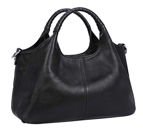 Iswee Genuine Leather Shoulder Bags Purses and Handbags for Women Satchel Designer Cross Body Hobo Medium Size Tote - color: Black
