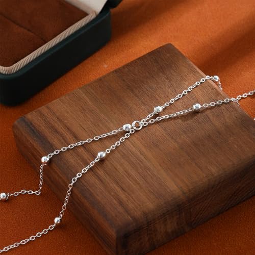 MFRYK 2PCS 14K Gold Plated Waist Chain Layered Pearl Cuban Beaded Satellite Figaro Belly Body Chain Boho Beach Waist Chains For Women Adjustable Waterproof Sexy Bikini Body Chain Jewelry For Women - style: Bead Double Layered-Silver