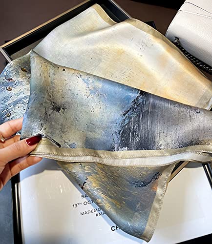 JERLA 100% Pure Mulberry Silk Square Scarf for Hair-27''x27'' Women Men Natural Silk Neckerchief Headscarf - color: Girl Grey and Yellow