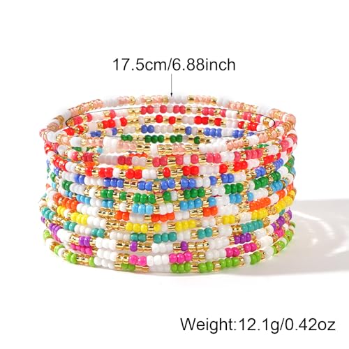 Colorful Stackable Seed Beaded Bracelets Set For Women, Boho Handmade Trendy Cute Stretch Accessories ball Glass Versatile Candy Jewelry, Summer Beach Daily Party Holiday Friendship Gift - color: Candy