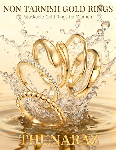 THUNARAZ 14K Gold Plated Rings for Women Non Tarnish Stackable Chunky Rings Cubic Zirconia Thumb Ring Set Dainty Trendy Statement Promise Wedding Bands Engagement Ring for Women Size 6-10 - color: Gold