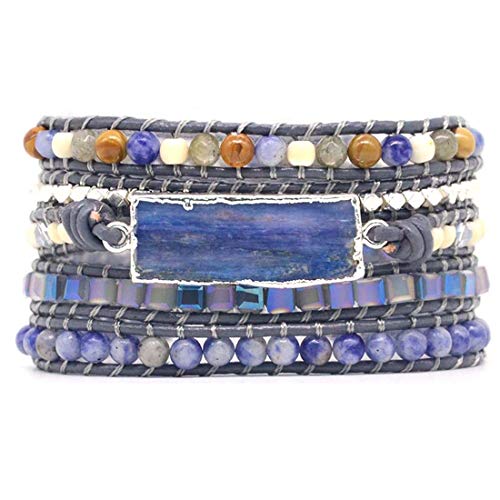 YGLINE Boho Handmade Wrap Leather Tube Crystal Stone Bracelet for Women - color: Topaz-5w