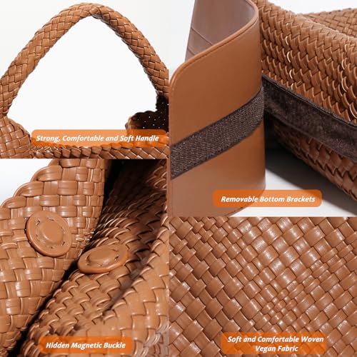 Geelyda Woven Tote Bag for Women with Purse, Fashion Shoulder Hobo Underarm Bags, Large Woven Handmade Work Commuter Day Bags - color: Dark Yellow-brown