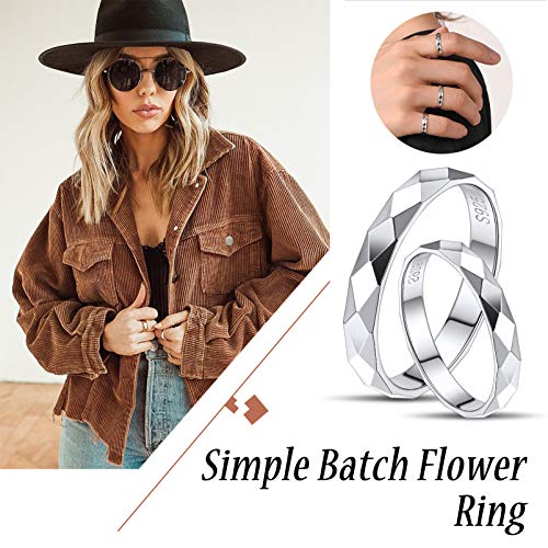 Silvora 925 Sterling Silver Band Rings for Women Men, High Polish Plain Dome Tarnish Resistant Wedding Rings Size 4-12 - style: A:3mm-Diamond
