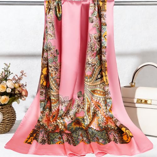 Pistha Head Scarf Bandana for Women, Satin Scarf for Hair, Large Square Silk Bandana Headscarf for Women and Men 35 Inch - style: Classic-pink