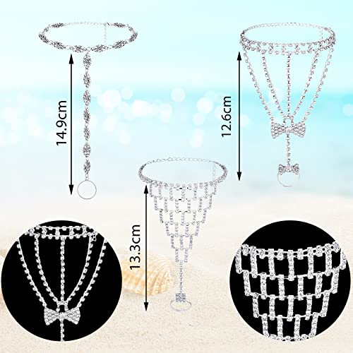 Hicarer 6 Pcs Foot Jewelry Barefoot Sandals for Women Rhinestone Bohemian Foot Ankle Chains for Beach Wedding - style: Hollow Mesh Bow Style