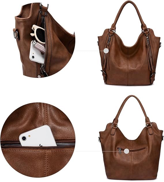 Tote Bag for Women PU Leather Shoulder Bags Fashion Hobo Bags Large Purse and Handbags with Adjustable Shoulder Strap - color: Brown Flower