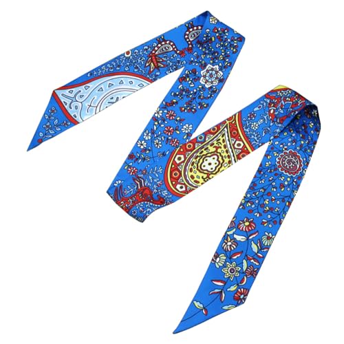 JERLA 100% Mulberry silk Scarf bag scarf Head Hair Ribbon Handbag Handle wrap Tie Bundle Neckerchief Scarf for women - color: Flower Blue