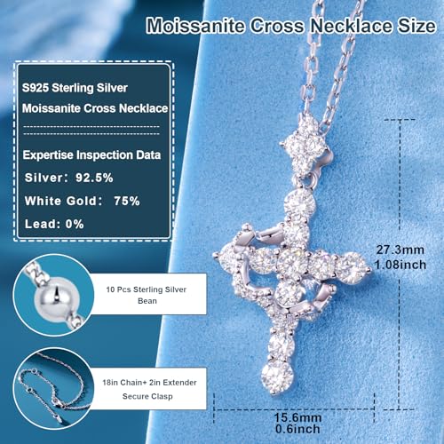 YIMERAIRE Upgraded Moissanite Crown Cross Necklace 14K Gold Vermeil 1.1 Carats Dainty Iced Out Easter Basket Stuffer Cross Jewelry S925 Sterling Silver Simple Gold Christian Faith Moissanite Cross Pendant Necklace For Women - color: Stackable-Silver