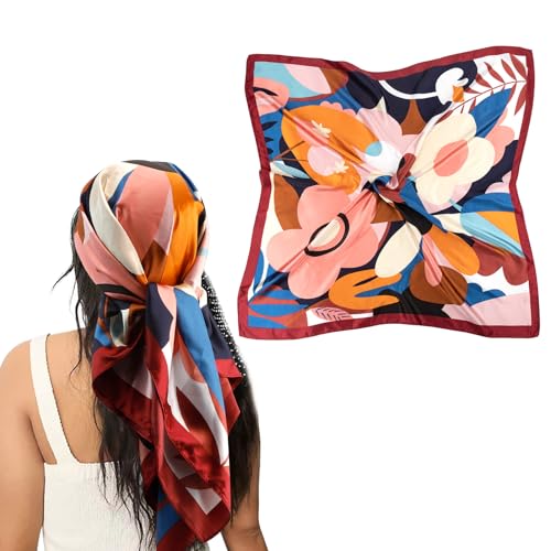 NZKNP Silk-Like Head Scarf - Women's Bandana Wraps - color: 12-colorful Flowers, size: 35"*35"