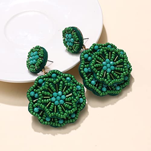 Statement Beaded Drop Earrings for Women Layered Bead Dangle Earrings - color: Green bead 22