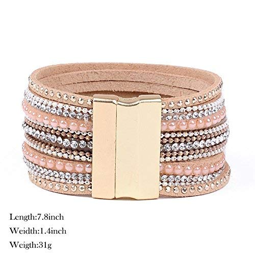 Artilady Leather Wrap Bracelets for Women - Pearl Bracelets Handmade Clasp Bangle Bracelet with Beads Jewelry Gift for Women and Mother - style: Shining Pink