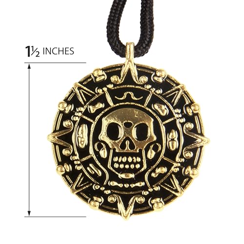 Giraffe Manufacturing Antique Coin Necklace - Medallion Skull Pendant with Black Cord Gold Pirate Accessories Women, Pirate Cosplay Halloween Jewelry for Women & Men for Costume Parties & Gifts