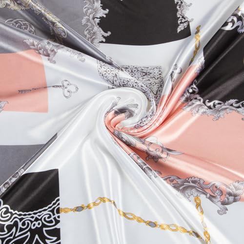 RIIQIICHY Head Scarf for Women Like Silk Scarf Hair Scarf Printed Square Scarf Bandanas for Women 35 Inches - color: Black/Pink/Grey