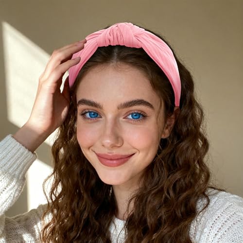 YISSION Wide Knotted Headbands for Women Non Slip Head Band Pink Headband Fashion Top Knot Hairband Hair Accessories for Women Girls - color: Pink