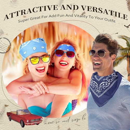 Suhine 24 Pcs Bandanas Bulk for Women Men 22 x 22 Inch Paisley Outdoor Headband Cowboy Handkerchief Summer - color: Blue Tone