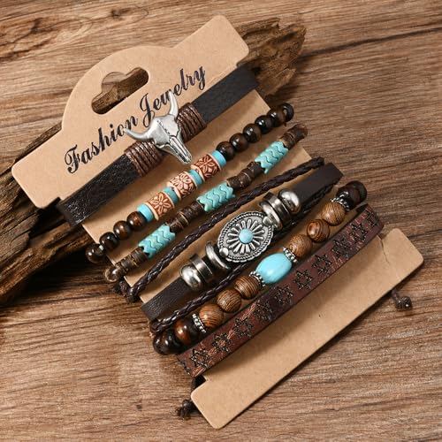 Western Turquoise Beaded Bracelet Stack - Vintage Cowgirl Stretch Set with Bull Skull, Feather & Boot Charms, Handmade Boho Jewelry for Rodeo, Country Concerts & Casual Western Outfits - style: Butterfly