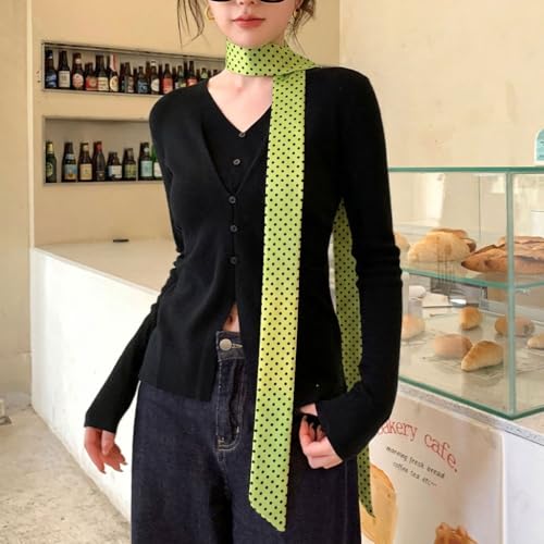 Long Thin Skinny Scarf Satin Neckerchief Ribbon Tie Waist Belt for Women - color: Dot Light Green