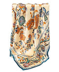 100% Silk Scarves, Extra-Large and XX-Large - color: Beanstalk, Creme With Teal Trim