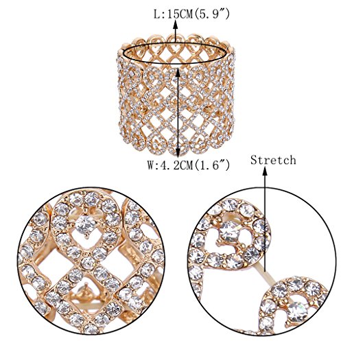 EVER FAITH Art Deco Love Knot Wide Stretch Bridal Bracelet Austrian Crystal - color: Clear Gold-Tone