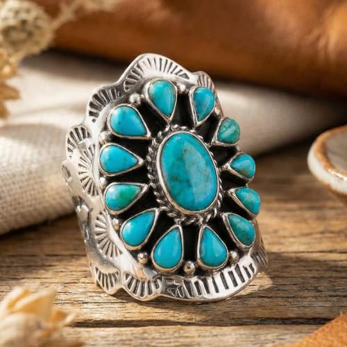 Sterling Silver Genuine Gemstones & Turquoise Ring (SELECT color) - color: Turquoise
