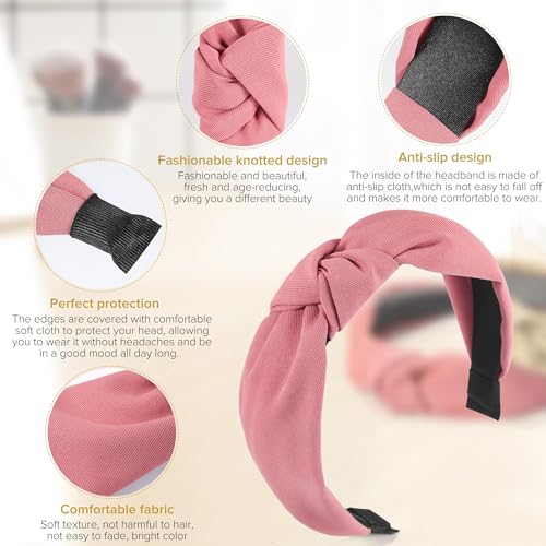 DiyJibb Headbands for Women Girls - 6PCS Stylish Top Knotted Headbands - Knotted Headband for Women - Head Bands Wide Hairband Hair Accessories - color: black，dark green，green，light pink，pink，apricot