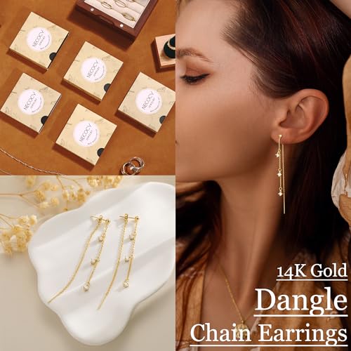 NECOCY Gold Dangle Earrings for Women Non Tarnish 14K Gold Plated Drop Wedding Hypallergenic Earring Dainty Long Hanging Chain CZ Pearl Threader Earrings Trendy Silver Plated Jewelry for Women - style: Gold&Style15
