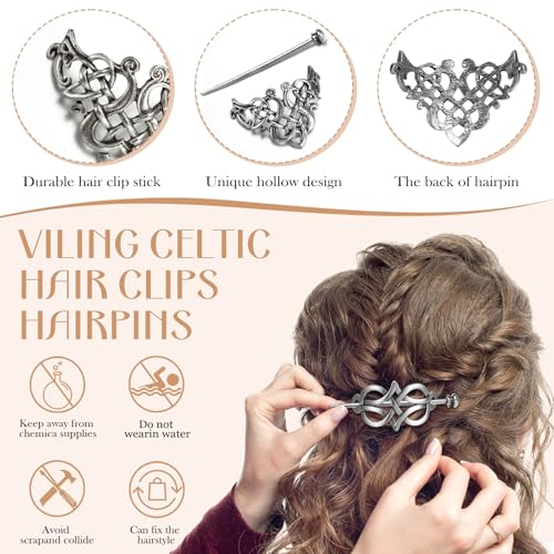 Syhood 16 Pcs Viking Celtic Hair Clips Vintage Knot Hair Stick Retro Silver Metal Celtic Barrette Hairpins Viking Jewelry Accessories for Women (Farmhouse) - style: Farmhouse