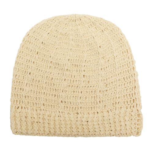 ZLYC Women Cotton Crochet Slouchy Beanie Hat Handmade Knit Summer Skull Cap - color: Beige