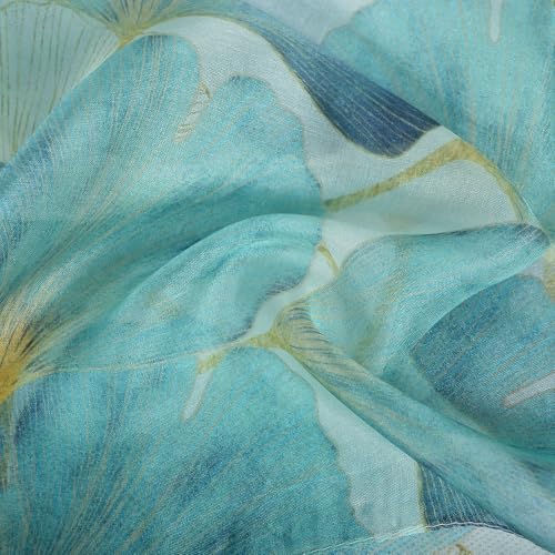 100% Mulberry Silk Women's Neck Silk Scarf-Lightweight Shawl,FLoral Print Beach Silk Wrap-Scarves for Photography - color: Blue Ginkgo Leaf