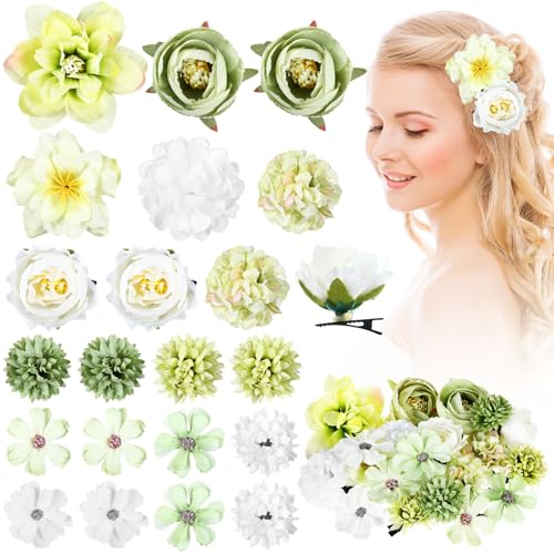 BBTO 21 Pcs Flower Hair Clip Rose Hair Clips Barrettes for Women Flower Accessories Boho Bride Claw Clip Hairpin Brooch Pin Headpiece for Wedding (Cyan Series) - color: Cyan Series