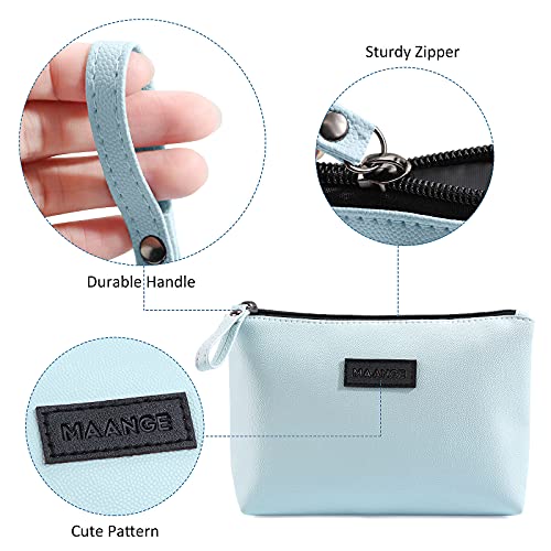 MAANGE Cosmetic Bags for Women Small Makeup Bag for Purse Pu Leather Makeup Pouch Travel Makeup Bag with Zipper Make Up Bag for Travelling - color: Blue + Pink