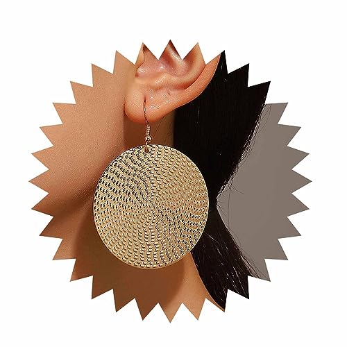Boho Texture Disc Earrings - Gold Coin Vintage Drop Earrings, Hammered Round Circle Dangle Jewelry for Women - color: Gold