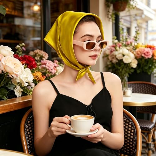 American Trends Women Silk Feeling Scarf Satin Head Scarves Square Wrap Neck Scarf Lightweight Silk Like Bandana - color: Gold