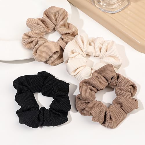Hair Scrunchies for Women - Hair Ties No Damage Both for Thick Hair or Thin Hair Curl Hair No Crease Gray Scrunchies Ponytail Holder No Hurt Your Hair - color: Mixed Brown